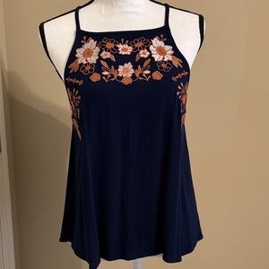 Love on a Hanger Navy and Orange Floral Tank Top